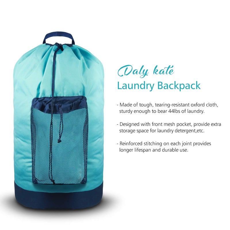 Dalykate Laundry Backpack with Shoulder Straps and Mesh Pocket Durable Nylon Clothes Hamper Bag with Drawstring Closure for College, Travel, Laundromat, Apartment - Image 4